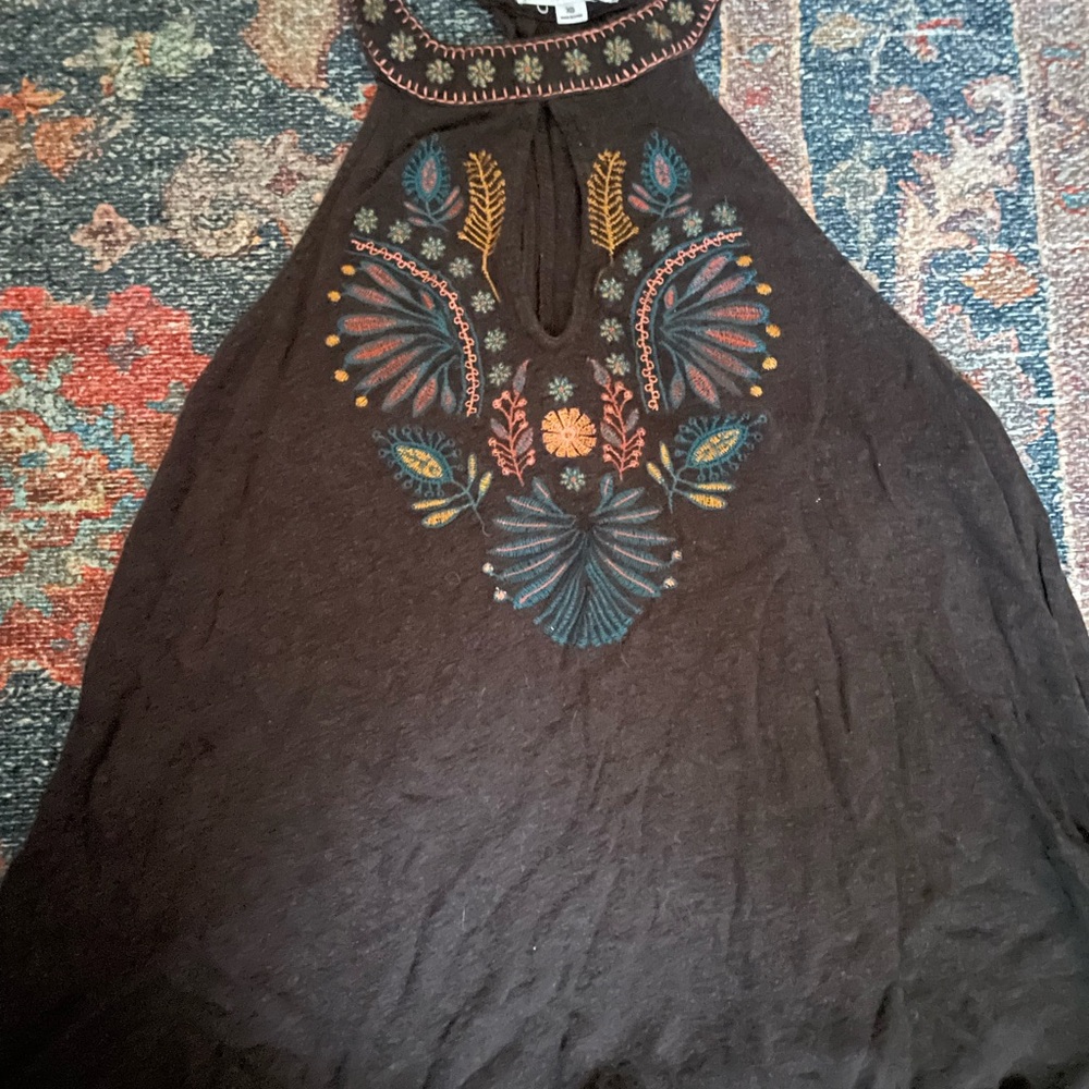 Embroidered Black Tank Top